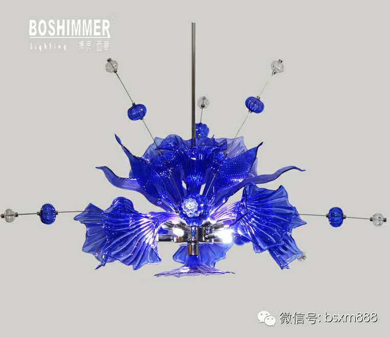 博思西梦现代室内蓝色玻璃工艺吊灯