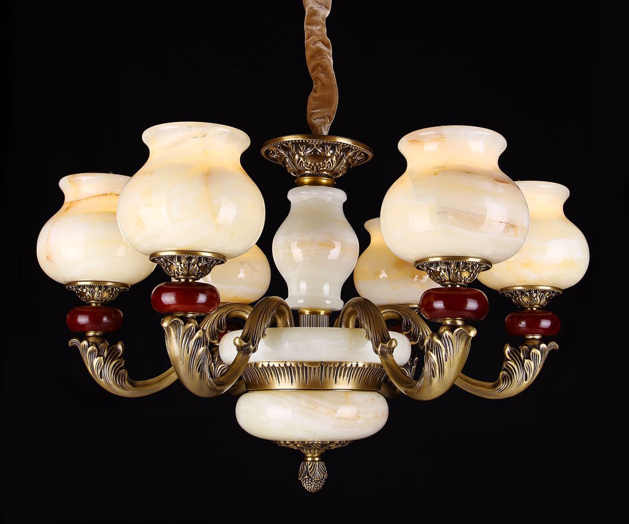 卡尼迪全铜红色玉色现代天然玉石灯吊灯