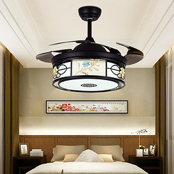 新中式吊扇灯 餐厅客厅卧室隐形风扇灯 黑色家用带遥控风扇吊灯