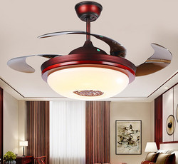 新中式风扇灯吊扇灯隐形复古实木书房餐厅客厅卧室家用带电扇吊灯