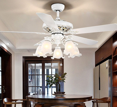 现代简约欧式风扇灯 52寸吊扇木叶餐厅白色风扇灯静音卧室风扇