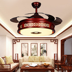 新中式隐形吊扇灯客厅灯中国风风扇灯餐厅吊灯家用LED电风扇