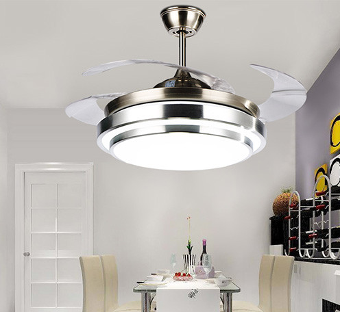 现代双层铝四色变光配遥控客厅隐形吊扇灯