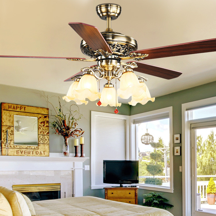 欧式豪华五叶五灯拉绳餐厅客厅风扇灯