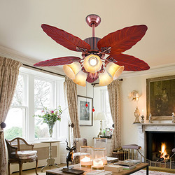 美式古典红木叶48寸客厅餐厅风扇灯
