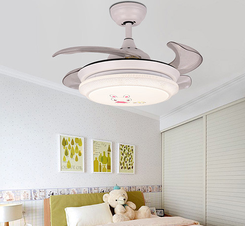 简约现代白色隐形风扇灯 带LED的风扇吊灯家用卧室36寸儿童吊扇灯