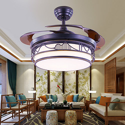 新中式风扇灯 隐形吊扇灯 复古书房餐厅客厅卧室家用带电扇吊灯