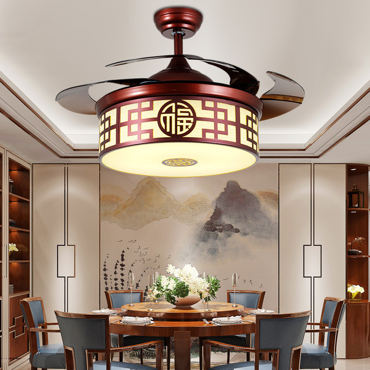 新中式吊扇灯 餐厅客厅卧室隐形风扇灯吊扇家用带遥控风扇吊灯