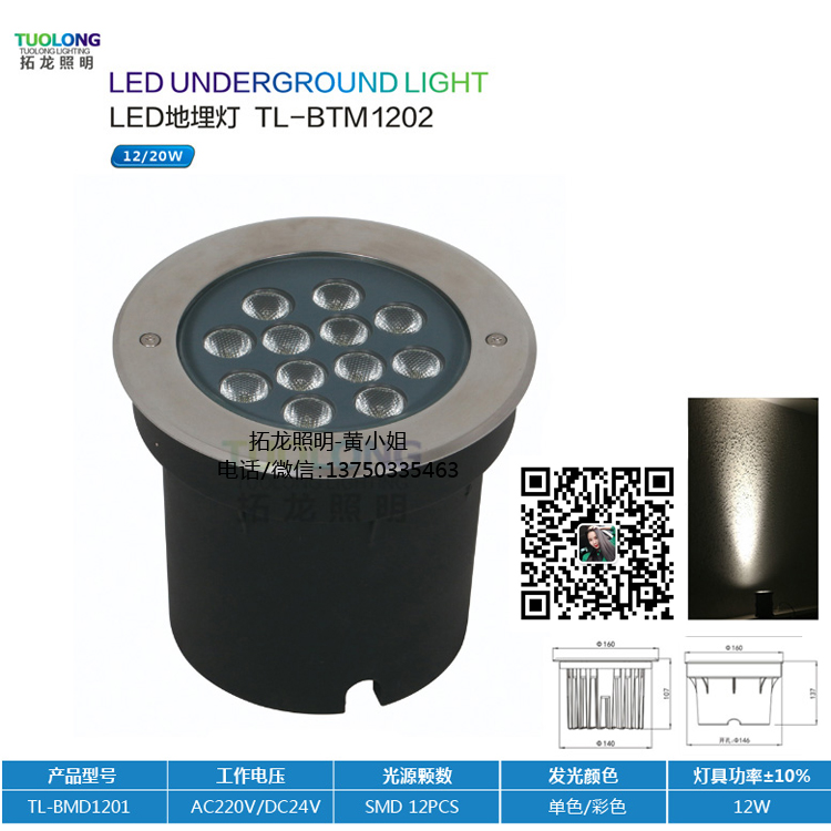 拓龙照明12W大功率LED埋地灯