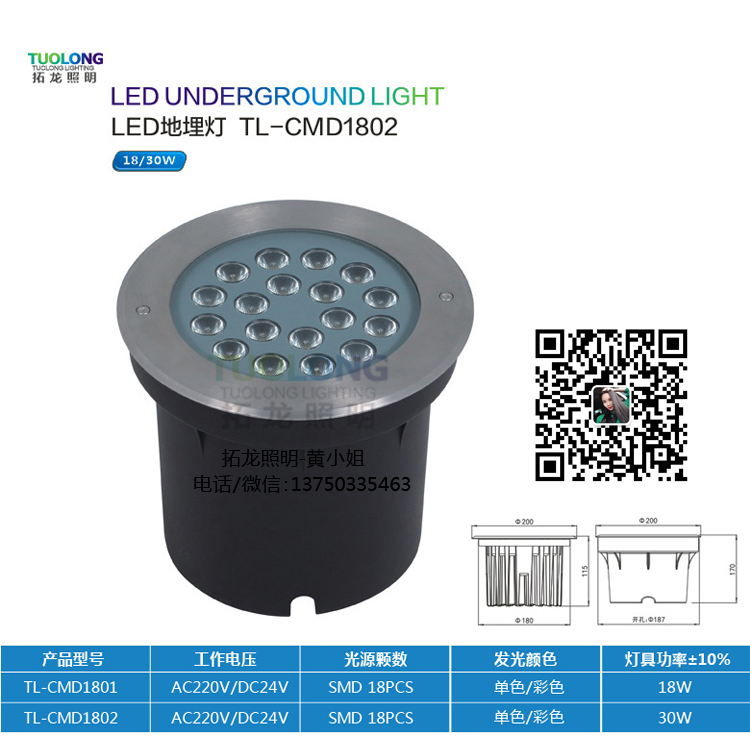 拓龙照明18W单色LED埋地灯