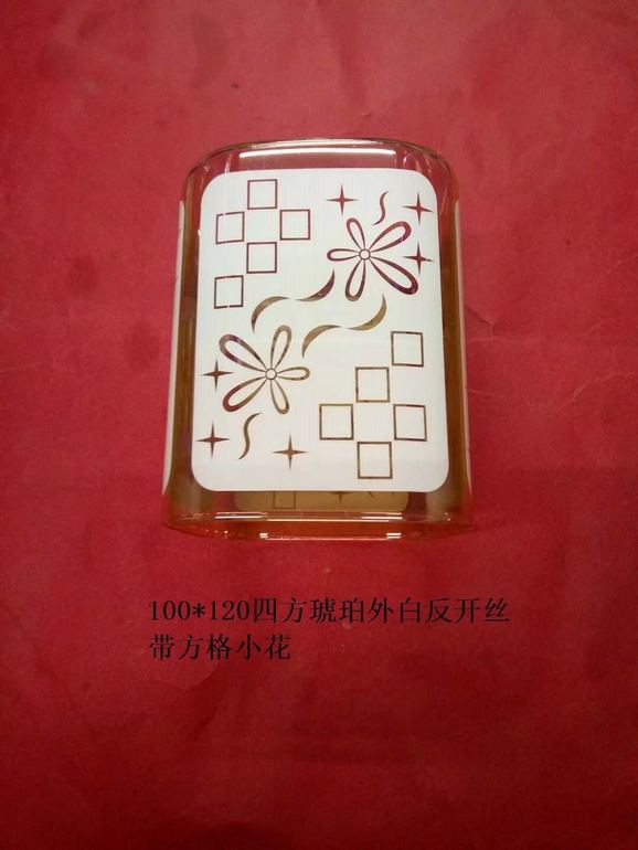 四方琥珀外白反开丝带方格小花