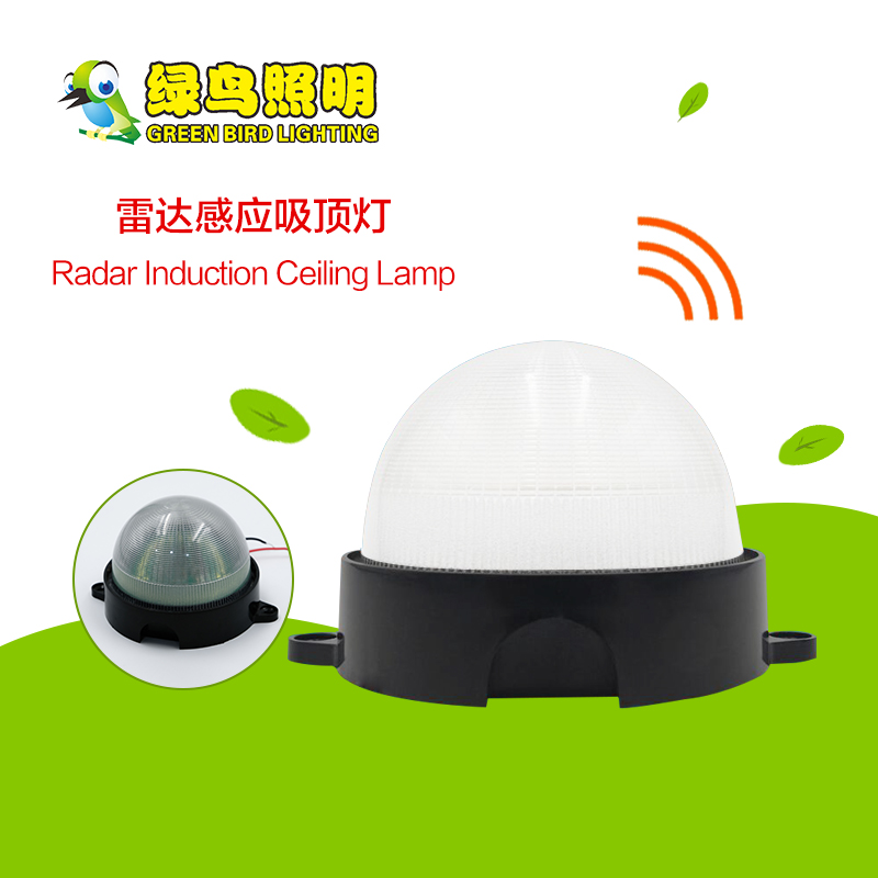 半圆球黑色底板半透明灯罩雷达感应吸顶灯