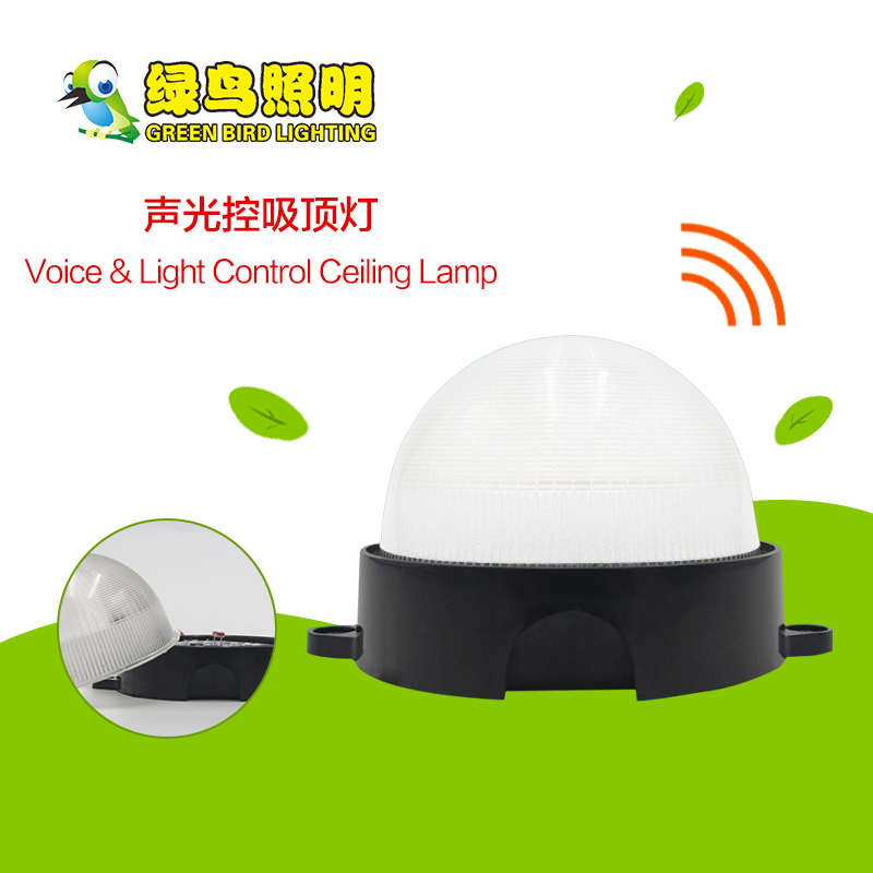 半圆球黑色底板半透明灯罩声光控吸顶灯