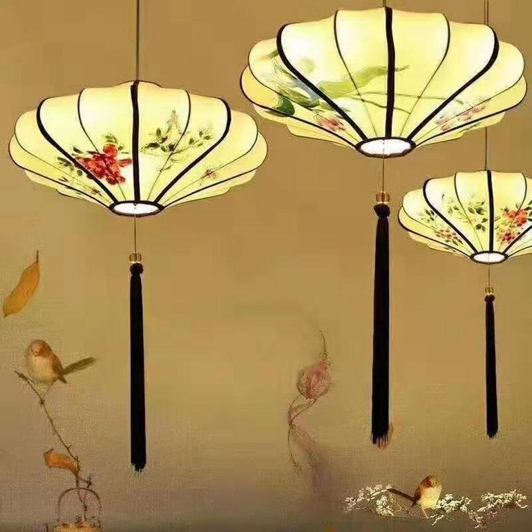古典中国风手绘国画灯笼餐吊灯