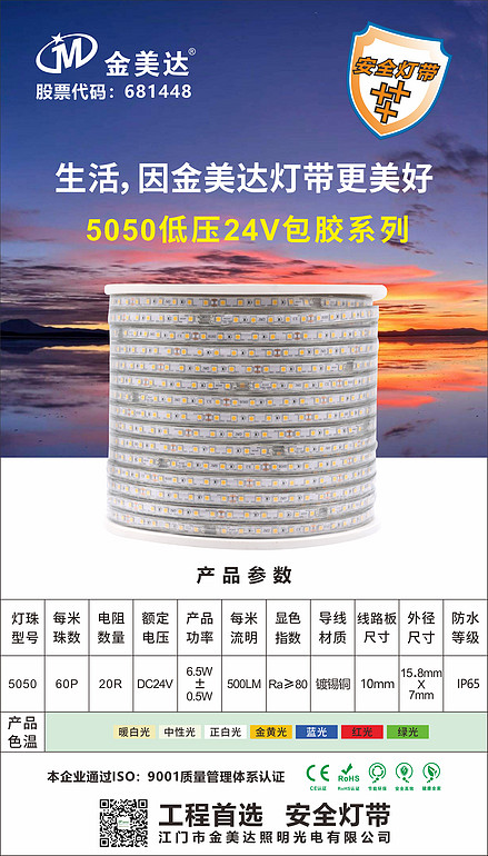 24V低压包胶5050透明白板单排10mm板60灯20电阻镀锡铜（单并联）