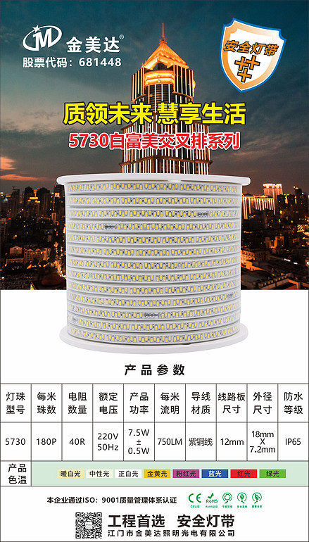 5730白富美交叉排12mm板180灯40电阻铜线