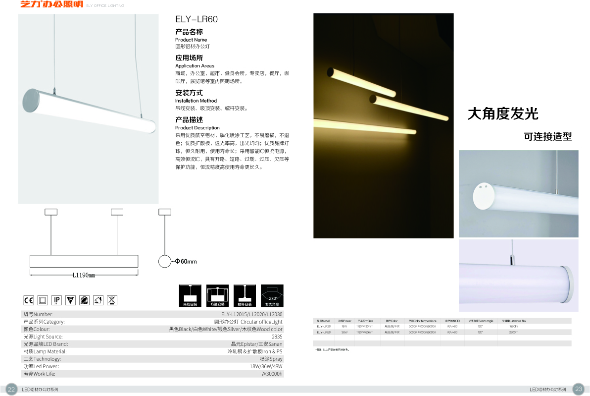 亿力22-23 60X60三面发光吊线灯