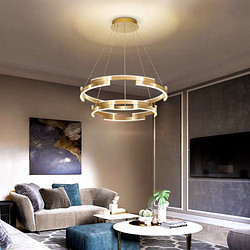 轻奢后现代客厅灯上下发光金色拉丝圆圈创意拼接个性灯具