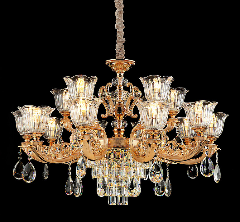 弘居灯府99262/10+5锌合金加水晶简欧轻奢吊灯