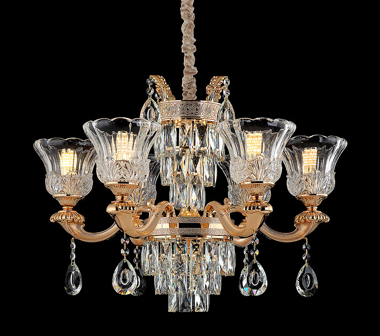 弘居灯府99272/6锌合金加水晶简欧吊灯