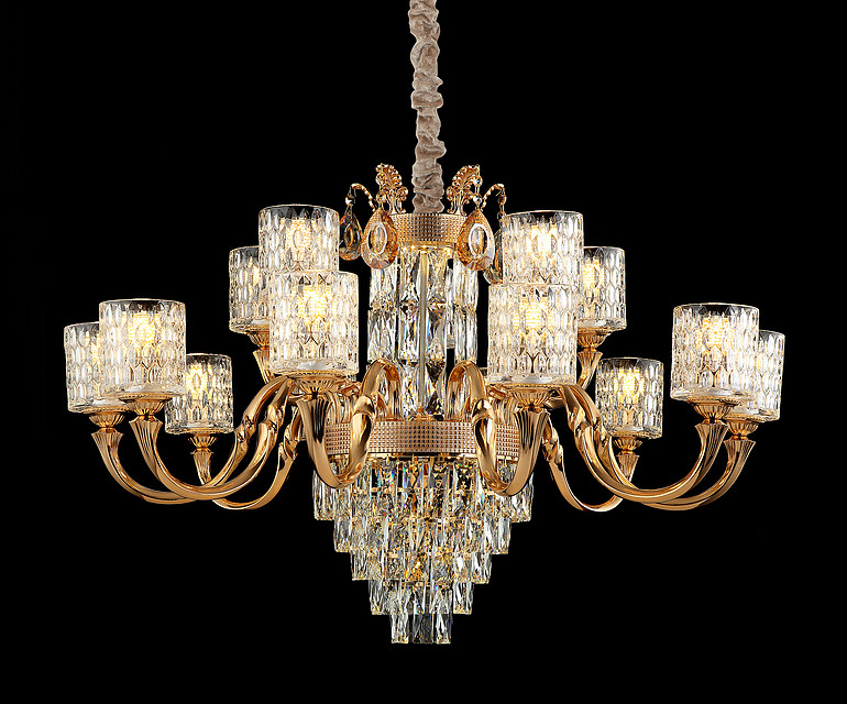 弘居灯府99253/10+5锌合金加水晶简欧吊灯