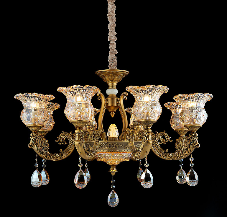 弘居灯府99261/8古铜色锌合金加水晶大美式吊灯