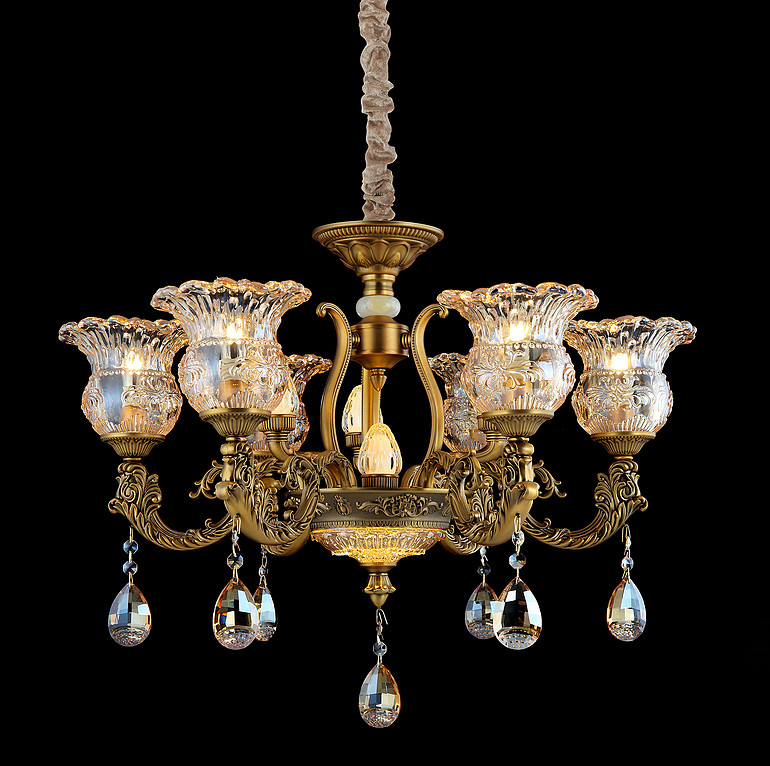 弘居灯府99261/6古铜色锌合金加水晶大美式吊灯