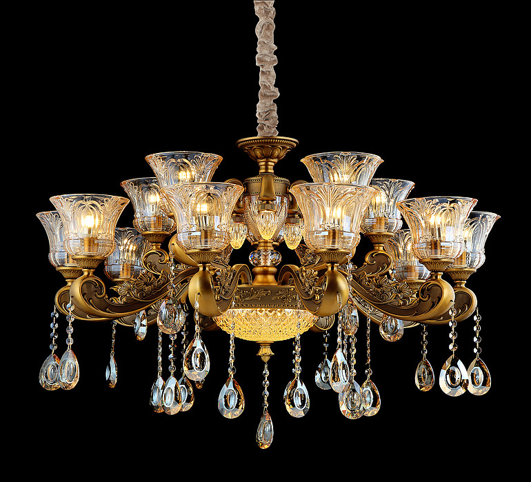 弘居灯府99265/10+5古铜色锌合金加水晶大美式吊灯