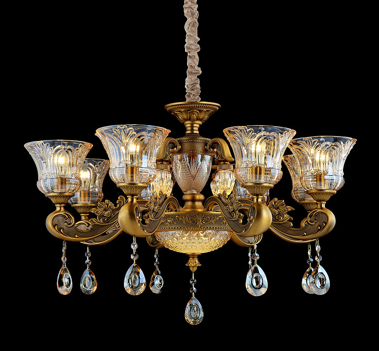 弘居灯府99265/8古铜色锌合金加水晶大美式吊灯