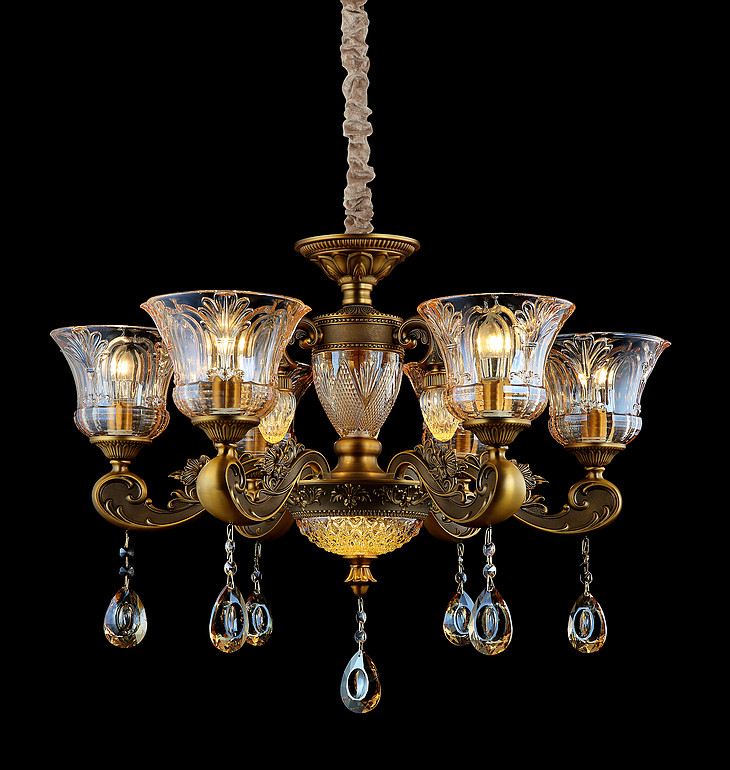 弘居灯府99265/6古铜色锌合金加水晶大美式吊灯