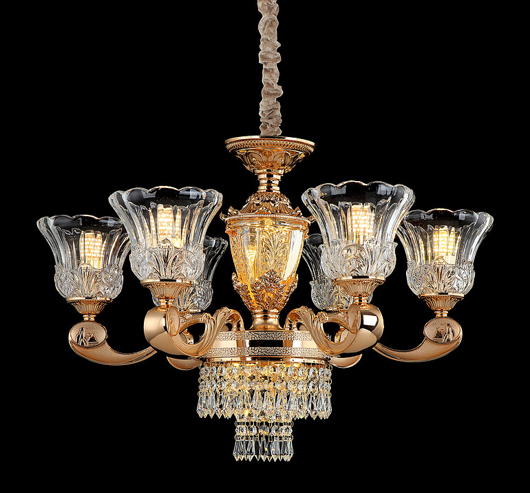 弘居灯府99276/6锌合金加水晶简欧轻奢吊灯