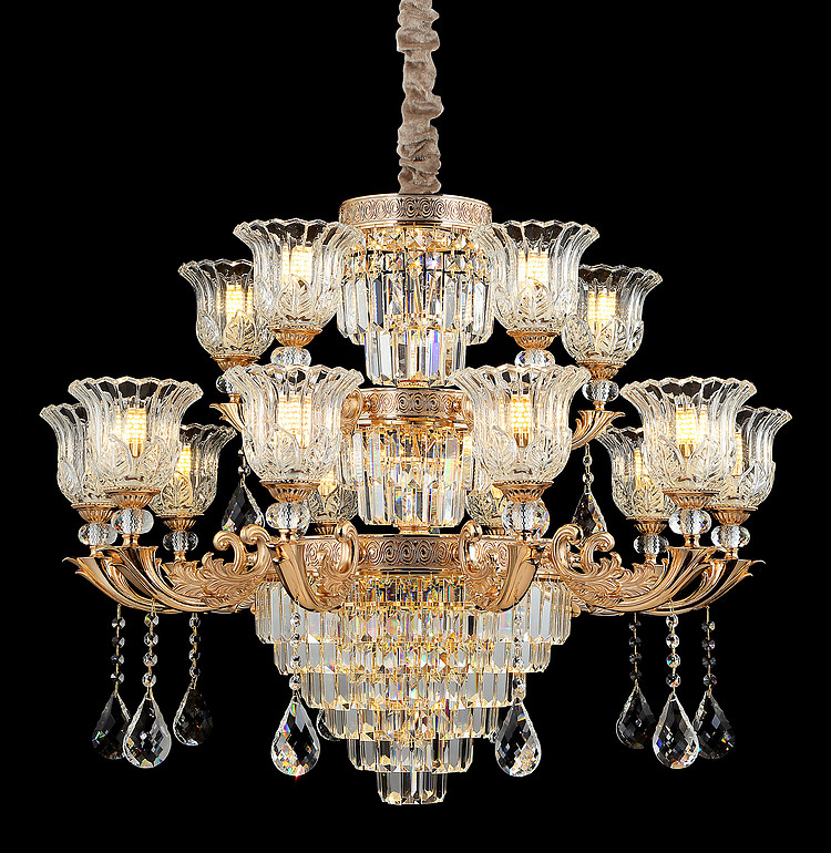 弘居灯府99268/10+5锌合金加水晶简欧轻奢吊灯