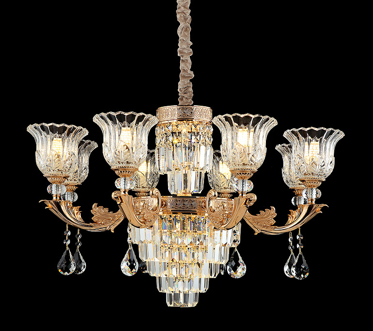 弘居灯府99268/8锌合金加水晶简欧轻奢吊灯