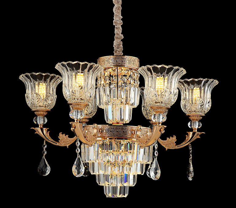 弘居灯府99268/6锌合金加水晶简欧轻奢吊灯