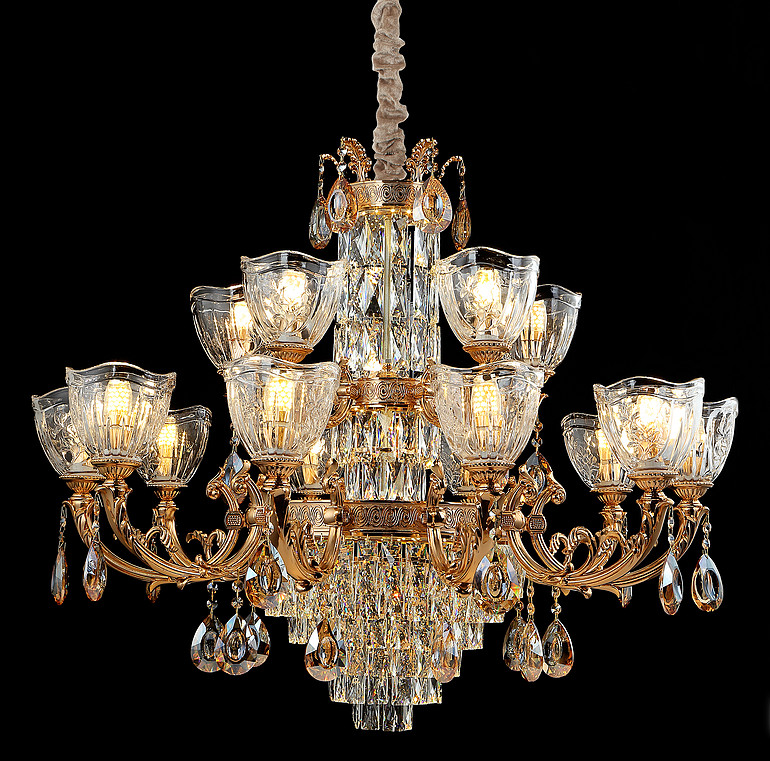 弘居灯府99255/10+5锌合金加水晶简欧轻奢吊灯