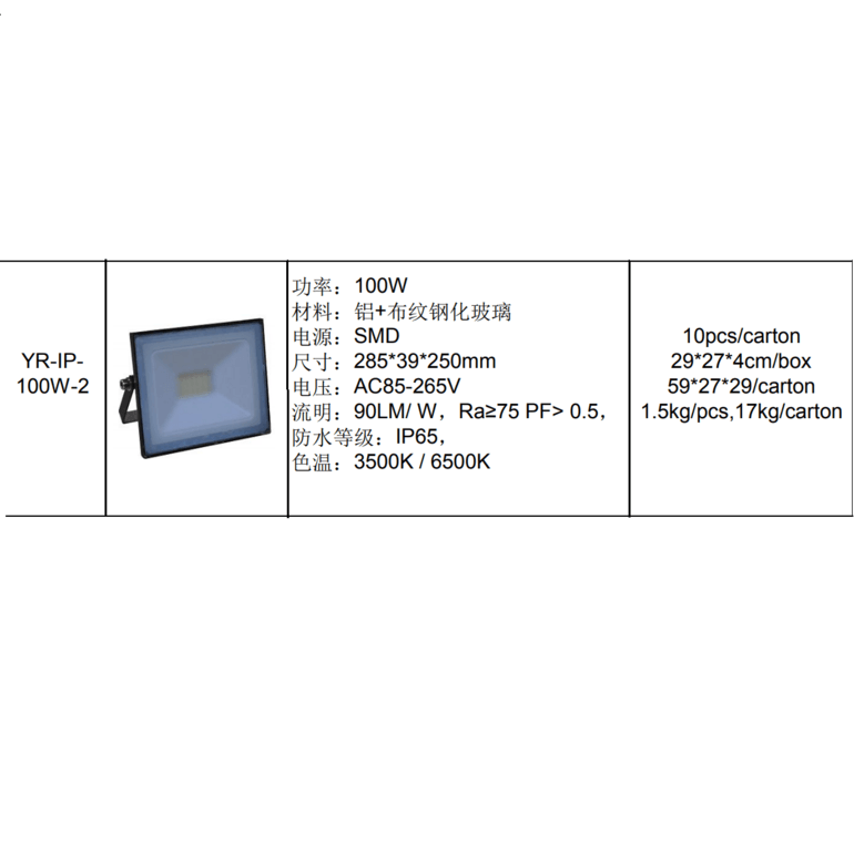 优瑞YR-IP- 100W-2系列投光灯