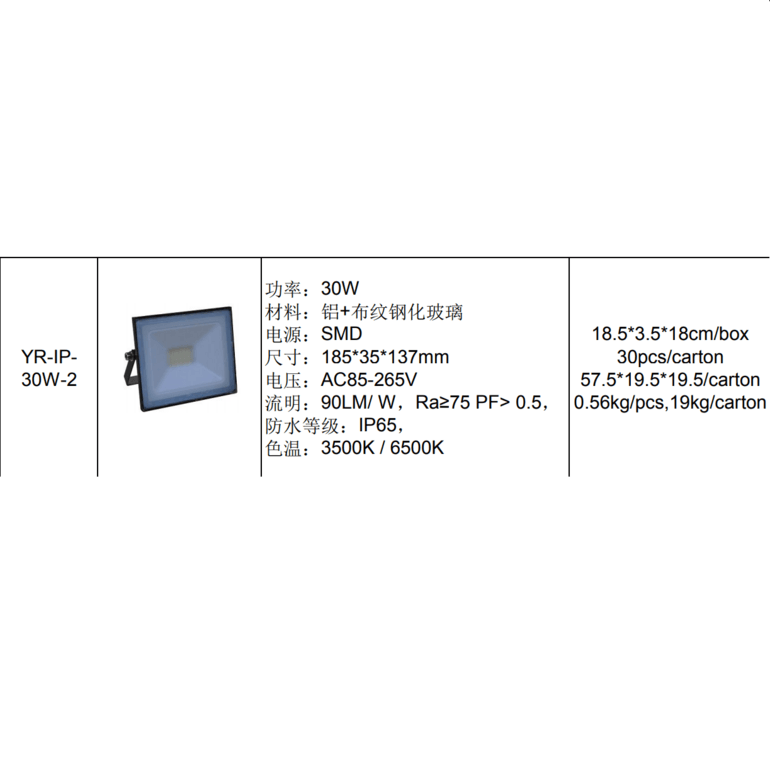 优瑞YR-IP- 30W-2系列投光灯
