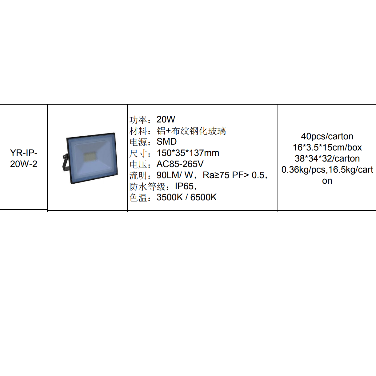 优瑞YR-IP- 20W-2系列投光灯