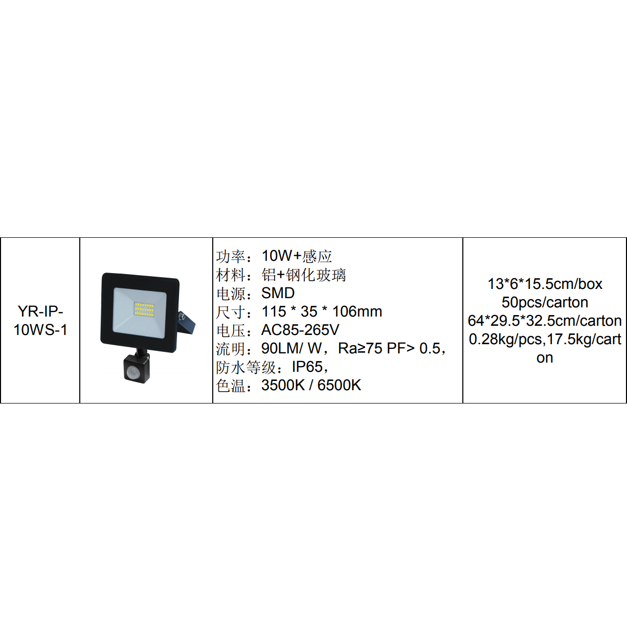 优瑞YR-IP- 10WS-1系列投光灯
