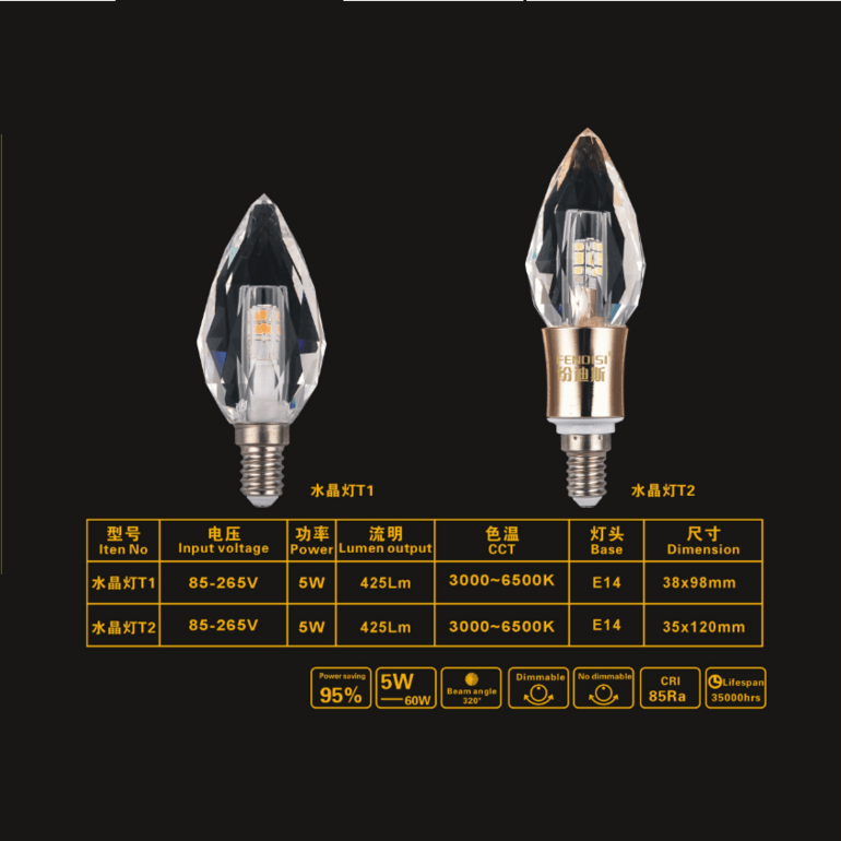蕾曼斯水晶灯T1/T2系列球泡灯