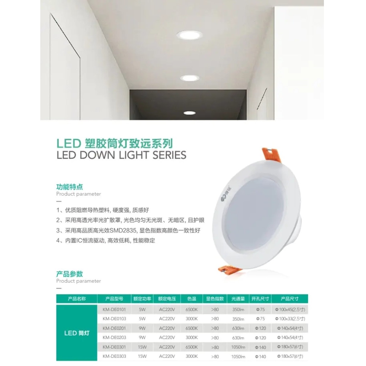 LED塑胶筒灯致远系列