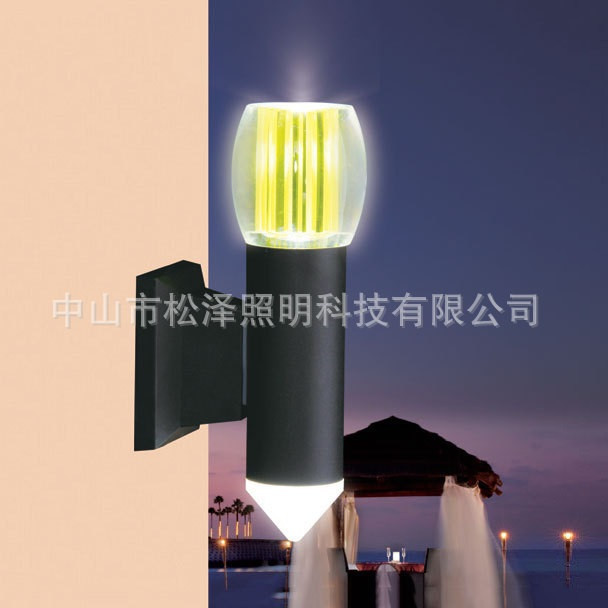 现代创意LED双头尖型圆弧柱形户外过道壁灯