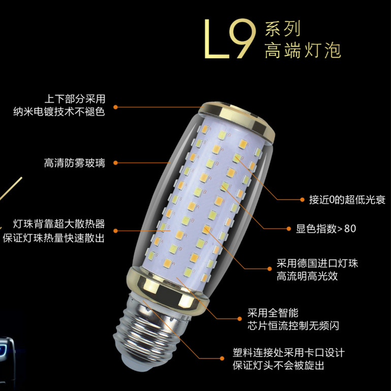 室内高亮L9系列高端螺口LED球泡灯