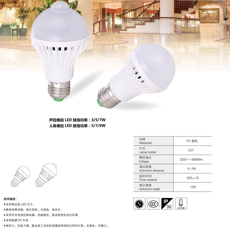 现代白色声控球泡