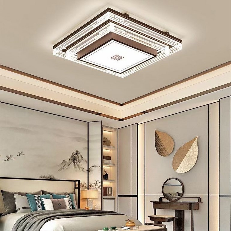 新中式客厅灯led正方形吸顶灯