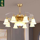 全铜美式轻奢餐厅客厅复古隐形风扇吊灯