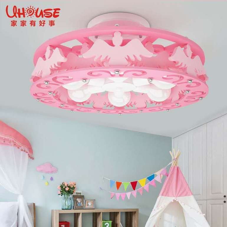 儿童卧室个性创意粉色天鹅LED吸顶灯