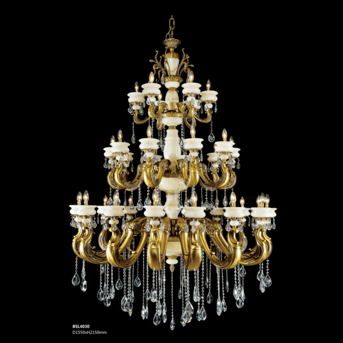 白玉石奢华水晶铜灯吊灯