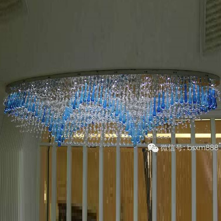 现代室内酒店大厅蓝色水晶吸顶吊灯