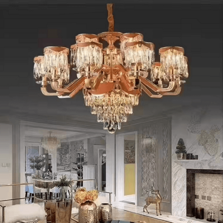 别墅客厅古铜色灯臂水晶灯吊灯